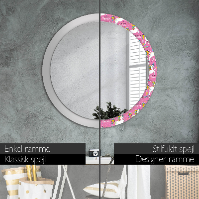 Round mirror printed frame Magic unicorn