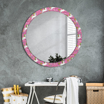 Round mirror printed frame Magic unicorn