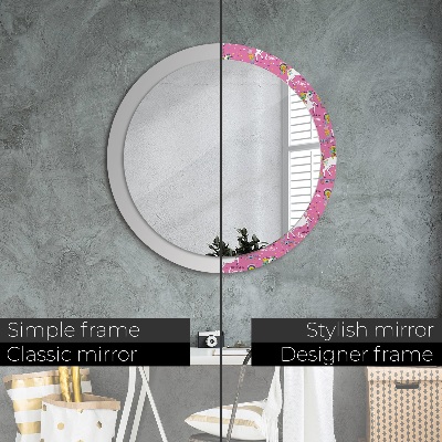 Round mirror printed frame Magic unicorn