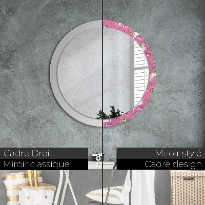 Round mirror printed frame Magic unicorn