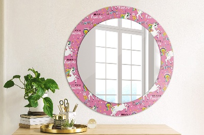 Round mirror printed frame Magic unicorn