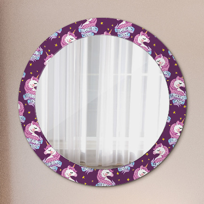 Round mirror printed frame Unicorn stars