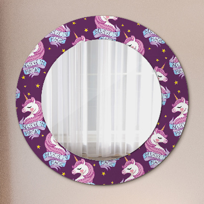 Round mirror printed frame Unicorn stars
