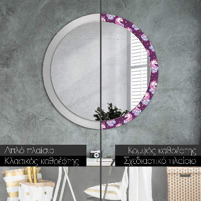 Round mirror printed frame Unicorn stars