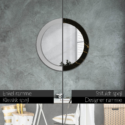 Round mirror print Black marble