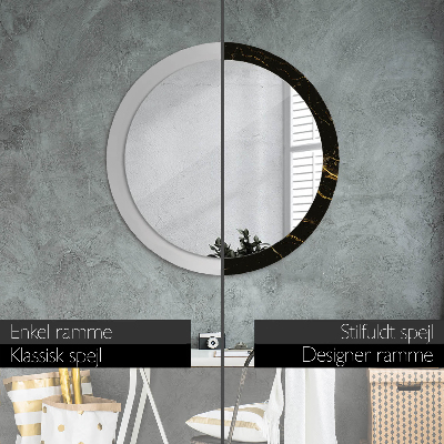 Round mirror print Black marble