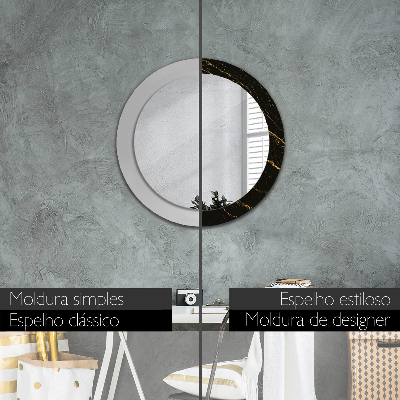 Round mirror print Black marble