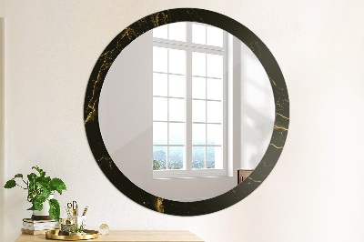 Round mirror print Black marble