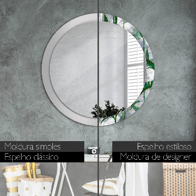 Round decorative wall mirror Tropical leaves