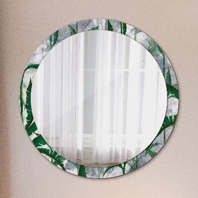 Round decorative wall mirror Tropical leaves