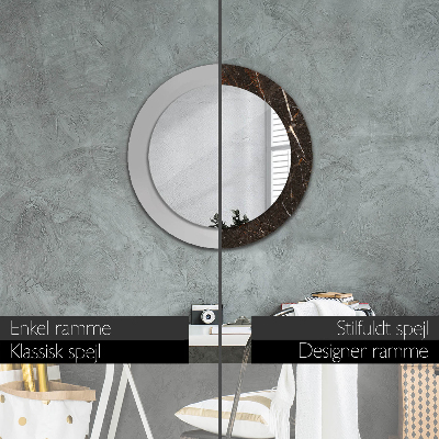 Round mirror printed frame Brown marble