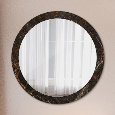 Round mirror printed frame Brown marble