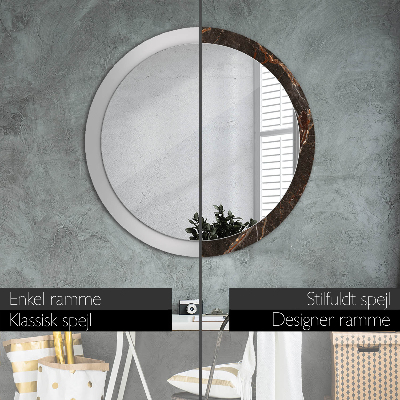 Round mirror printed frame Brown marble