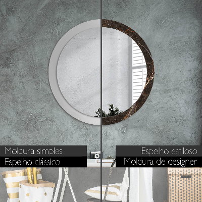 Round mirror printed frame Brown marble