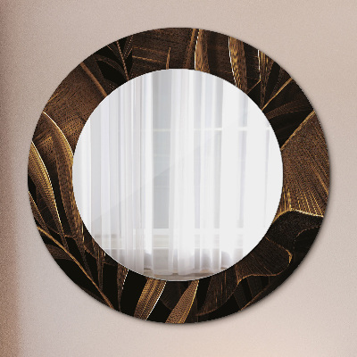 Round mirror decor Bronze banana leaves