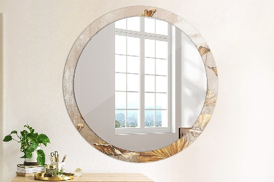 Round decorative wall mirror Golden leaves