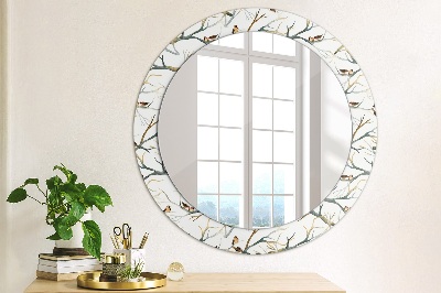 Round decorative wall mirror Sparrows birds branches