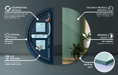 Half moon mirror with LED backlight