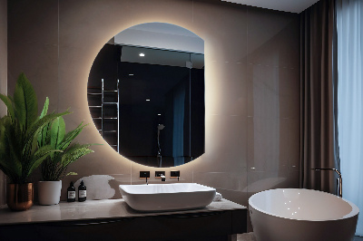 Half moon mirror with led lights