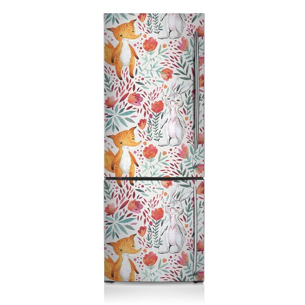 Magnetic refrigerator cover Fox and rabbits