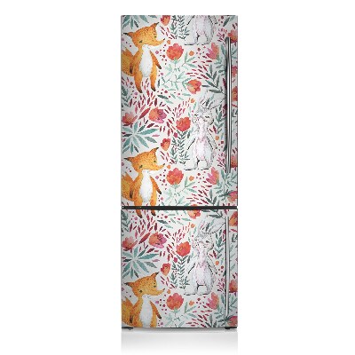 Magnetic refrigerator cover Fox and rabbits