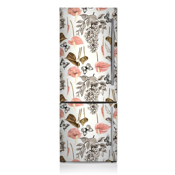 Magnetic refrigerator cover Flowers and butterflies