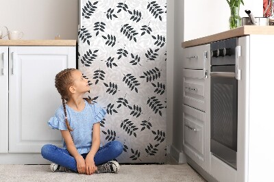 Magnetic refrigerator cover Black gray leaves