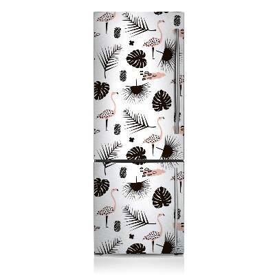 Magnetic refrigerator cover Leaves and flamingos