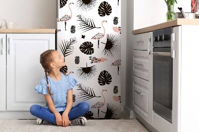 Magnetic refrigerator cover Leaves and flamingos