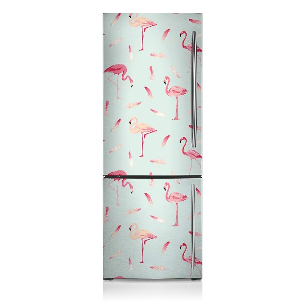 Magnetic refrigerator cover Flamingos and feathers