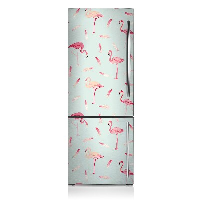 Magnetic refrigerator cover Flamingos and feathers