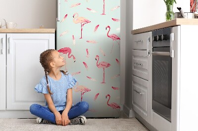 Magnetic refrigerator cover Flamingos and feathers