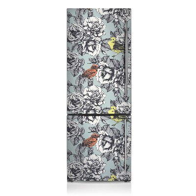 Magnetic refrigerator cover Roses and birds