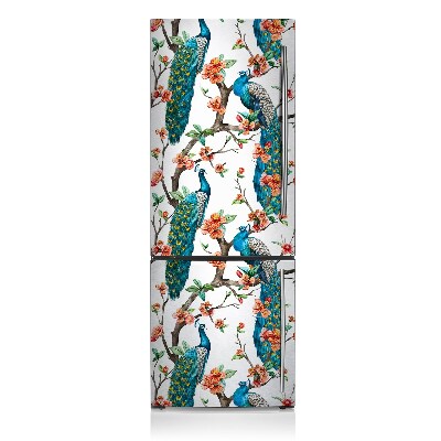 Magnetic refrigerator cover Peacocks and flowers