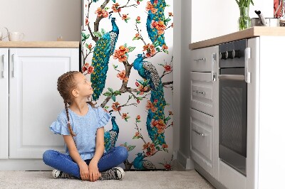 Magnetic refrigerator cover Peacocks and flowers