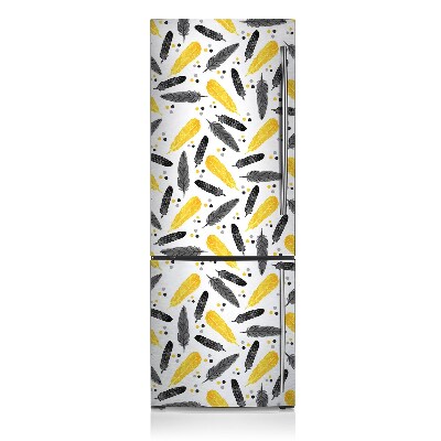 Magnetic refrigerator cover Black golden feathers