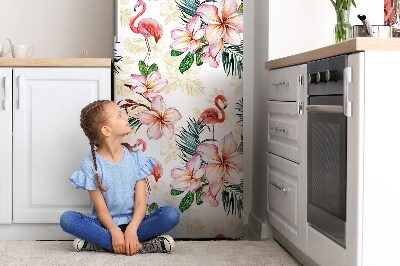 Decoration refrigerator cover Flamings in flowers