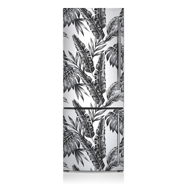 Magnetic refrigerator cover Exotic leaves gray motif