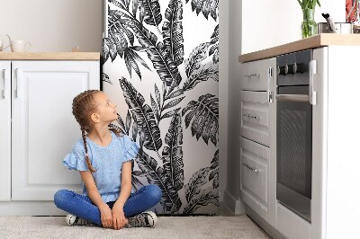 Magnetic refrigerator cover Exotic leaves gray motif