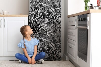 Magnetic refrigerator cover Black and white leaves