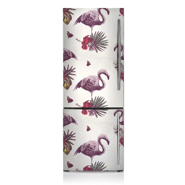 Decoration refrigerator cover Flamingos and hibiscus