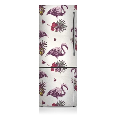 Decoration refrigerator cover Flamingos and hibiscus