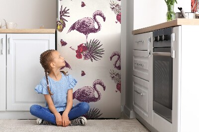 Decoration refrigerator cover Flamingos and hibiscus