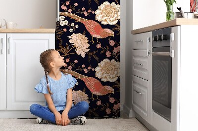 Magnetic refrigerator cover Peony with a bird