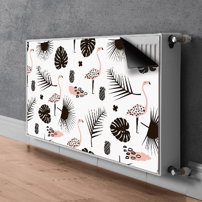 Printed radiator mat Leaves and flamingos