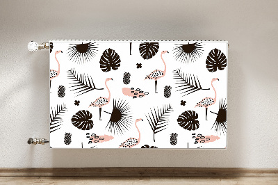 Printed radiator mat Leaves and flamingos