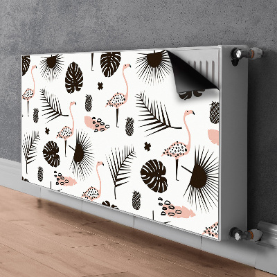 Printed radiator mat Leaves and flamingos