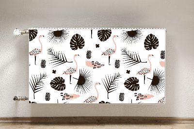 Printed radiator mat Leaves and flamingos