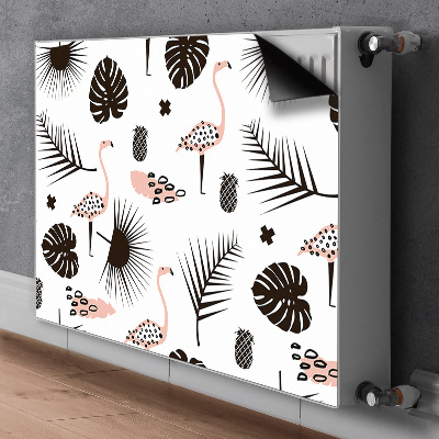 Printed radiator mat Leaves and flamingos