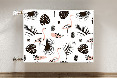 Printed radiator mat Leaves and flamingos